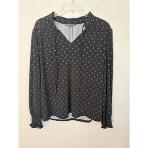 Adrianna Pappel Black Long Sleeve Peasant Boho Blouse Sz L